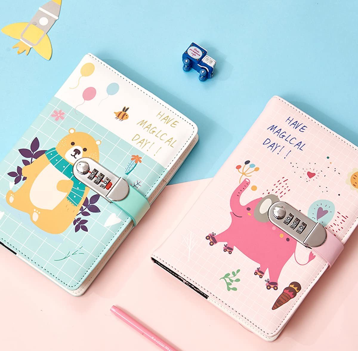 Creatief PU Leren Notitieboek met Slot - A5 Cartoon Dier