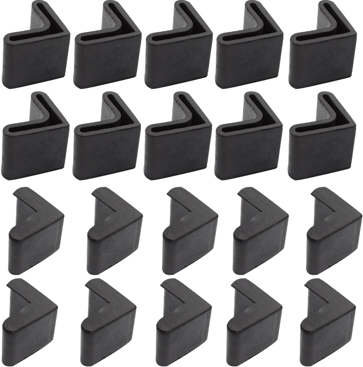 20 Stuks L-vormige Rubber Voetdoppen - Zwart 25mm x 25mm