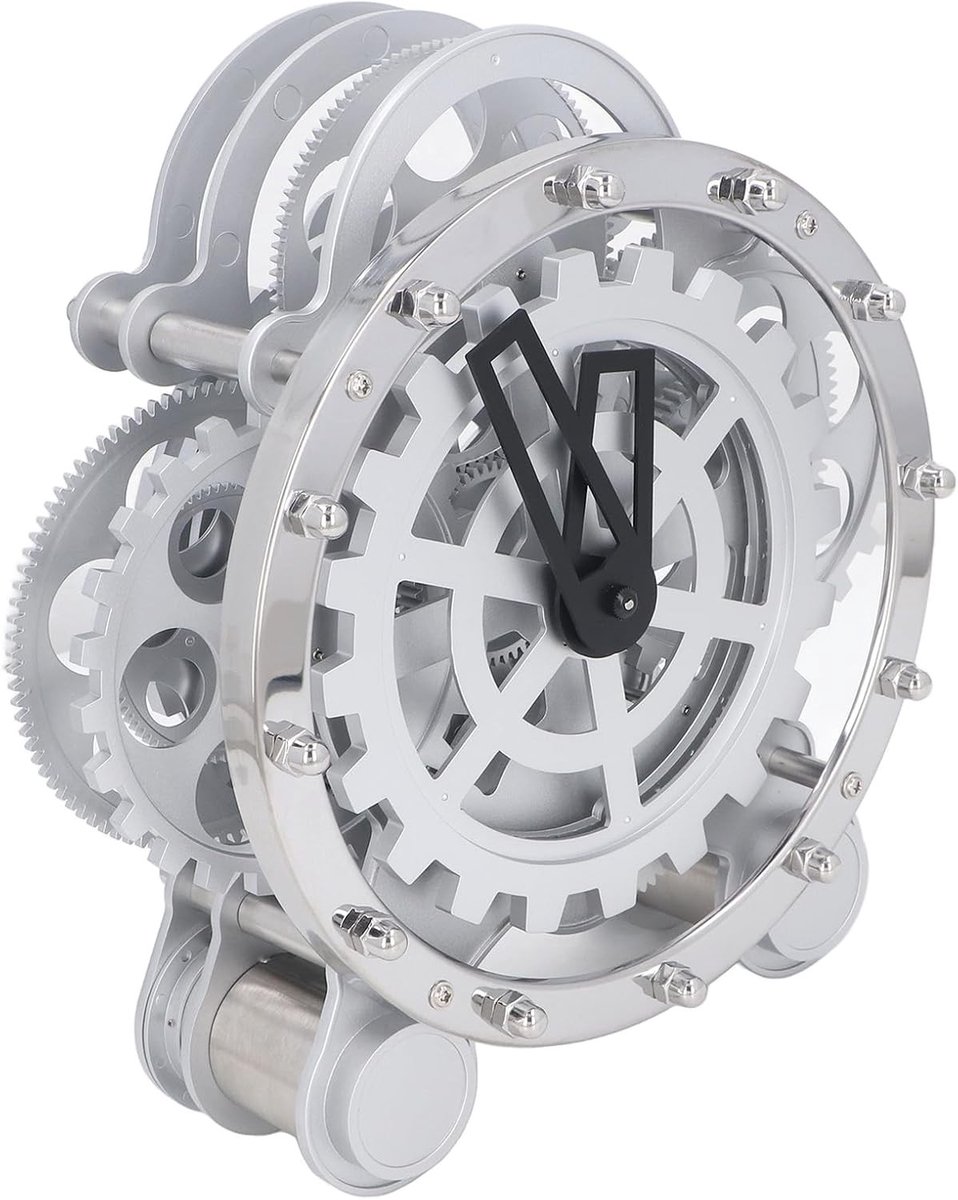 Dubbele Voetstand Rotating Clock - Roestvrijstalen Vintage Industriële Mechanische Klok voor Woonkamer Decoratie, Unieke Tafelklok en Interieuraccessoire