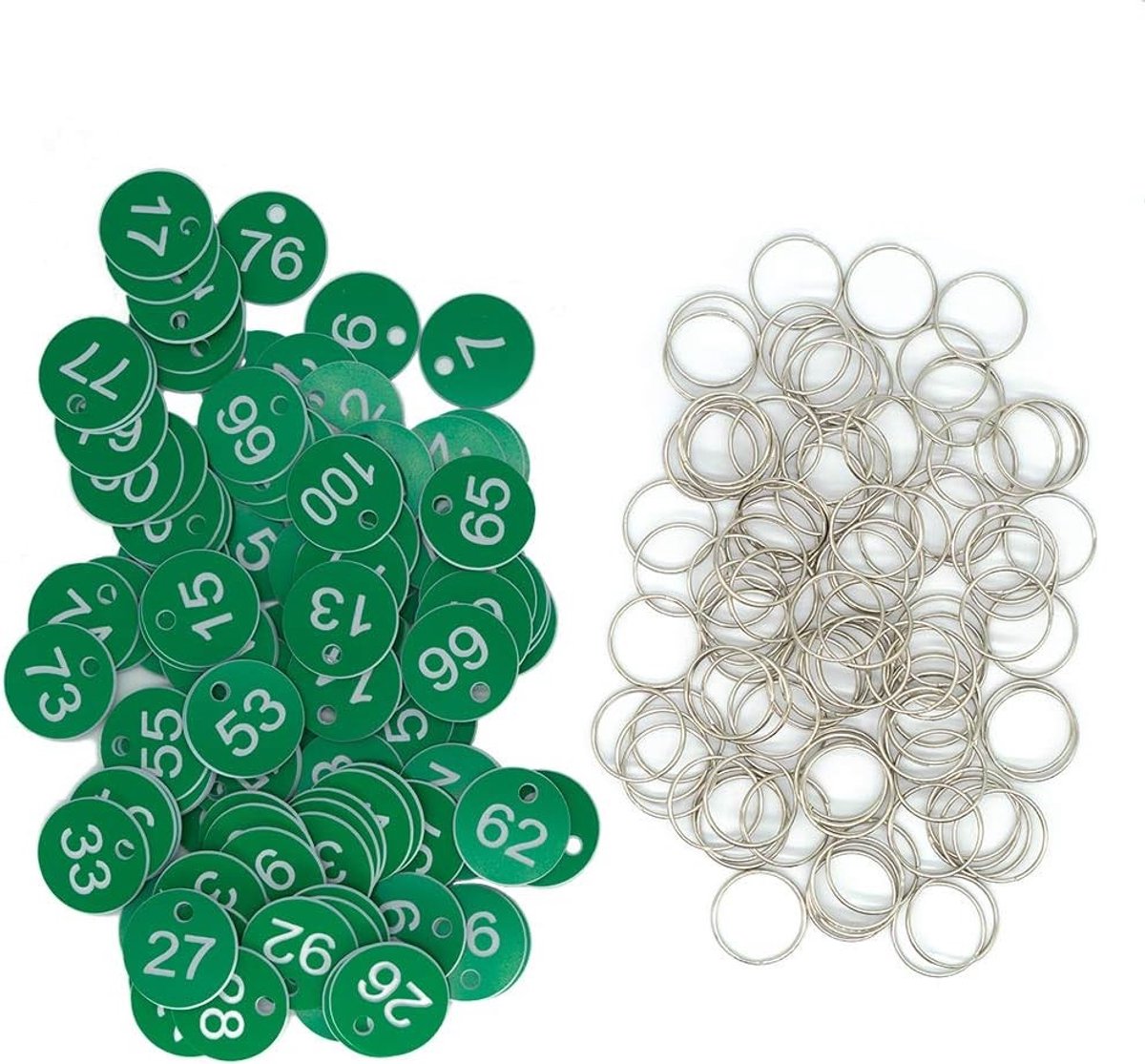Gegraveerde Plastic ID Nummerlabels met Sleutelhangers (Groen, 1-200) voor Organisatie en Identificatie