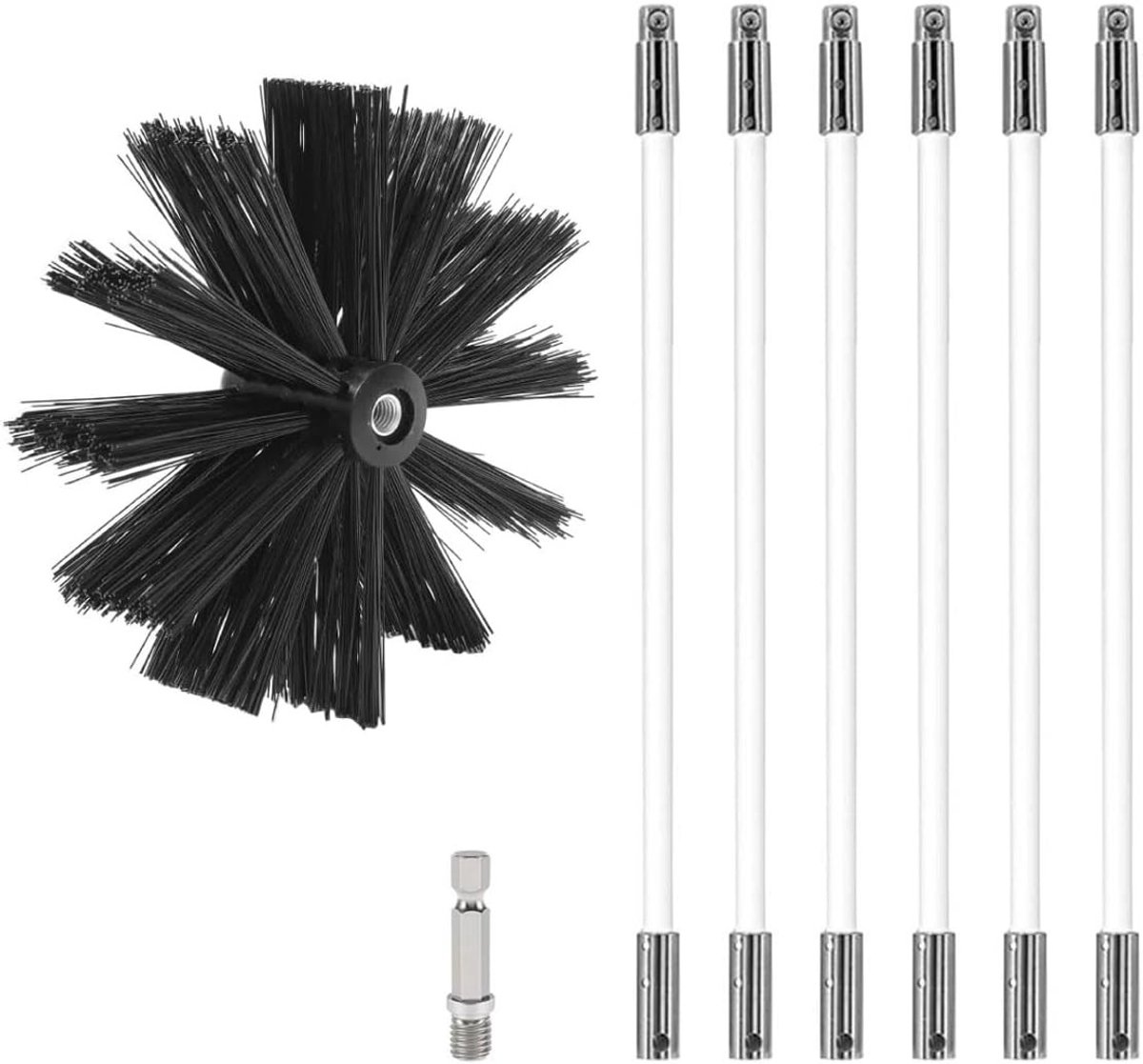 Complete Set voor Schoonmaken van Schouwen en Kachels met 6 Flexibele Stangen en Borstelkop van 200mm