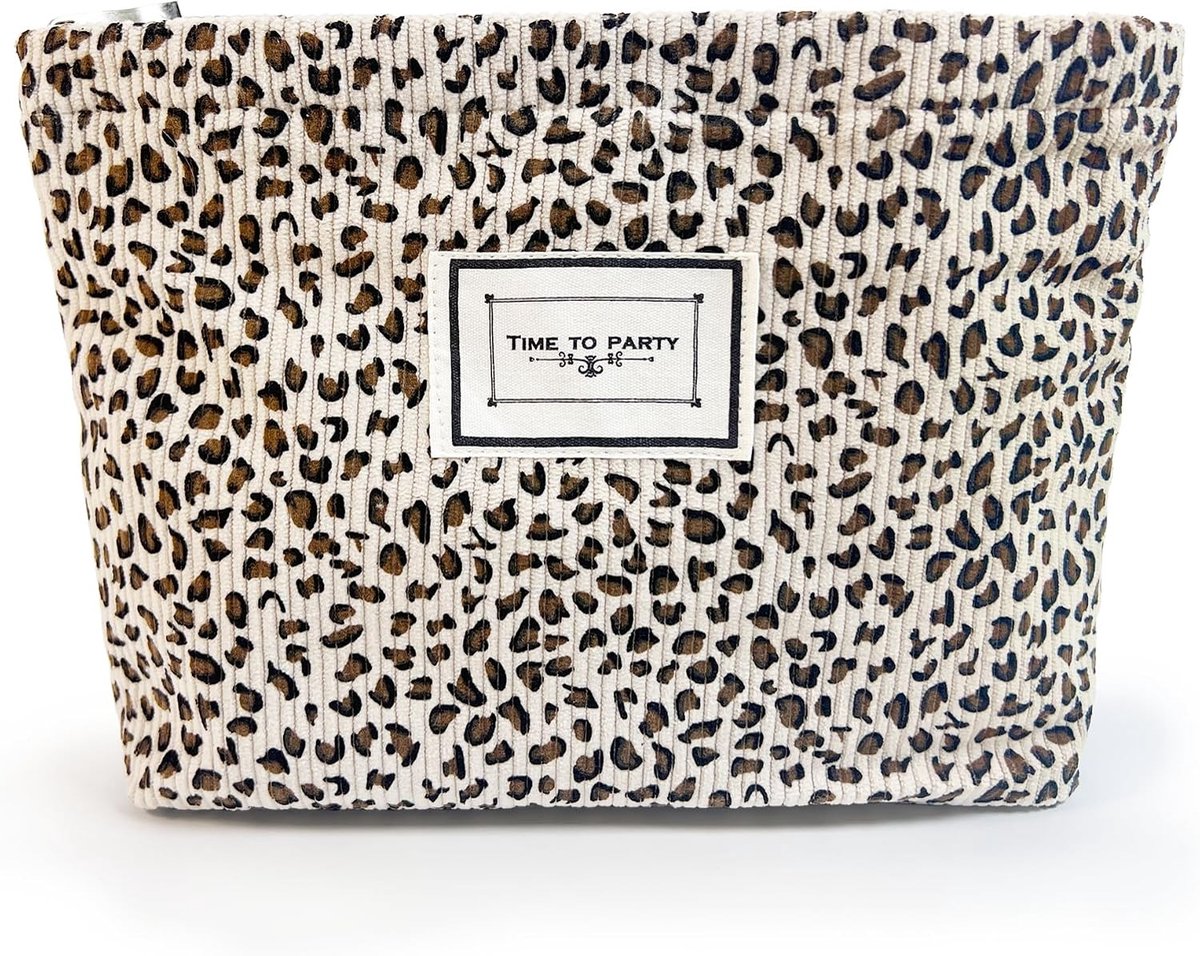 Witte cosmetica tas met luipaardpatroon, make-up tas voor dames, trendy en stijlvol ontwerp, perfect voor dagelijks gebruik