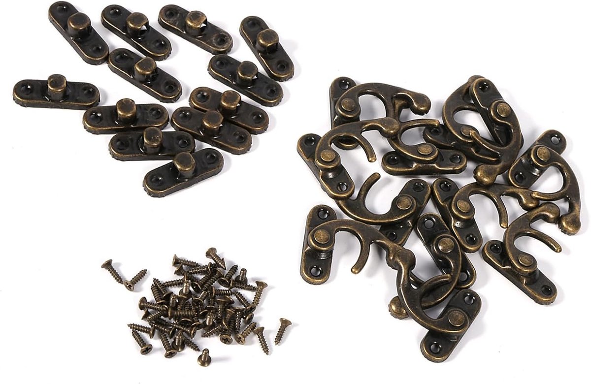 Antieke Decoratieve Houten Doos voor Sieraden en Wijn, Inclusief Messing Sloten en Bevestigingsmateriaal voor Deuren en Vensters