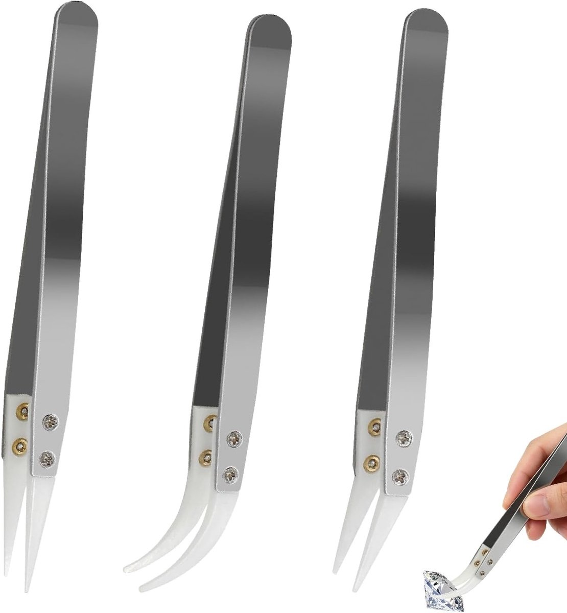 Set van 3 Keramische Tweezers voor Elektronische Reparaties, Antistatisch en Hittebestendig, Geschikt voor Precisiewerk en Laboratoriumtoepassingen