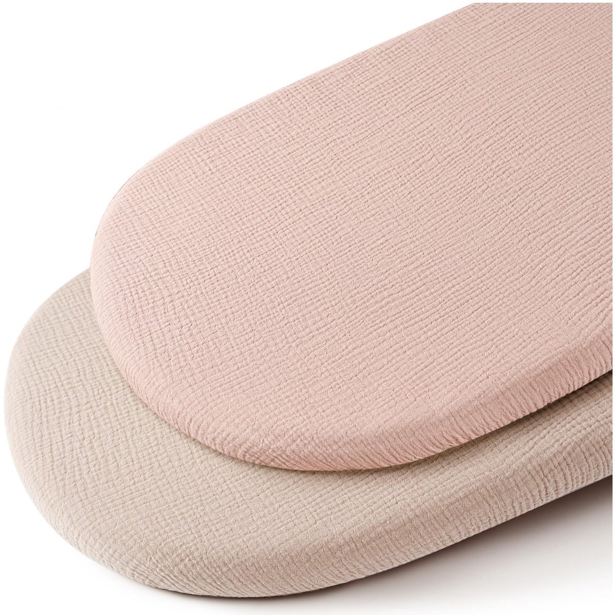 Hoes voor babynest, set van 2 stuks, rekbare omslaghoes van katoen gaas, past voor 82 × 41 cm babynest, alleen hoes, nestvulling niet inbegrepen，Rekbare gaas‑katoen hoes voor babynest，Crèmeabrikoos + Roze