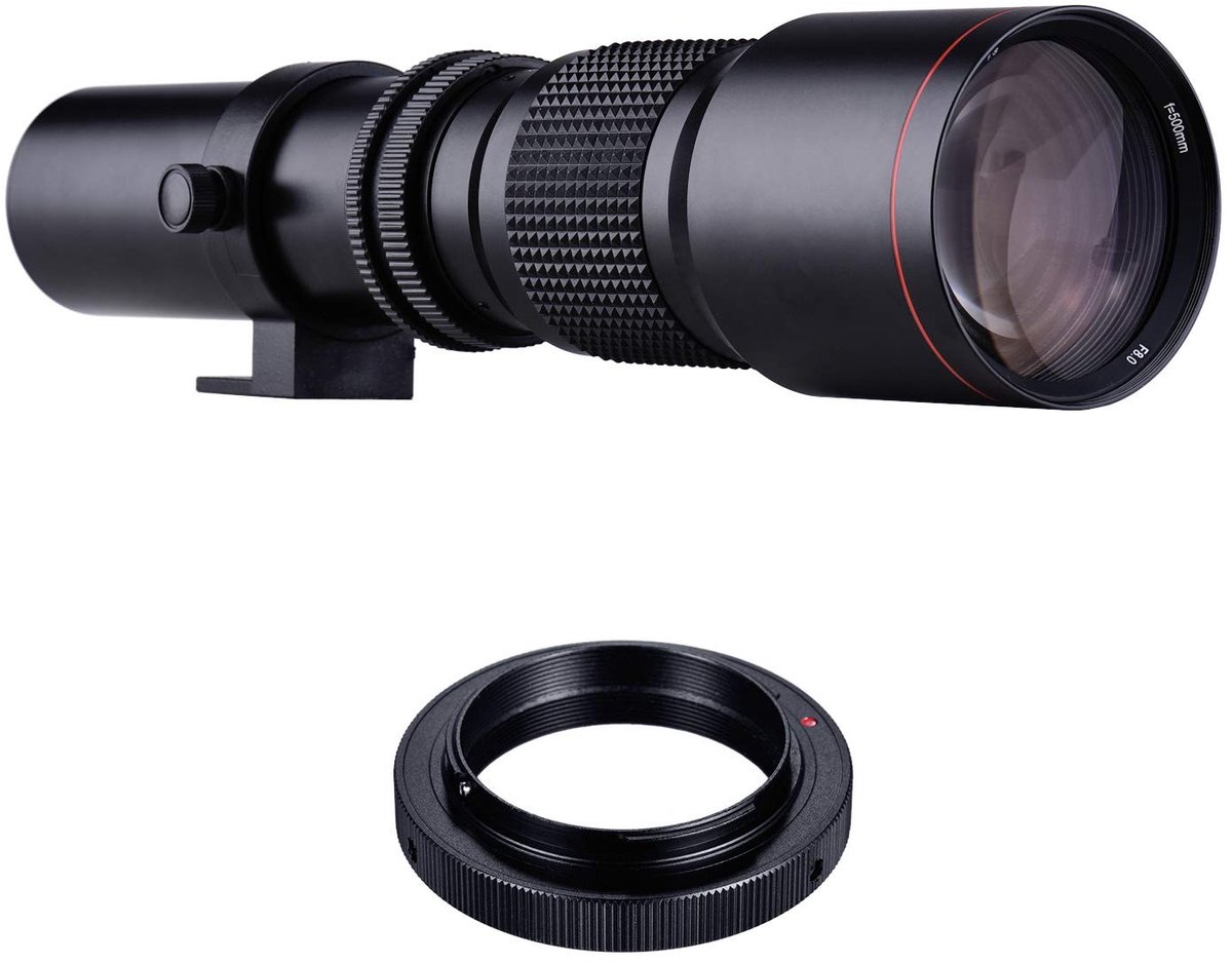 500mm Telelens met Handmatige Zoom en T-Mount Adapter voor Nikon