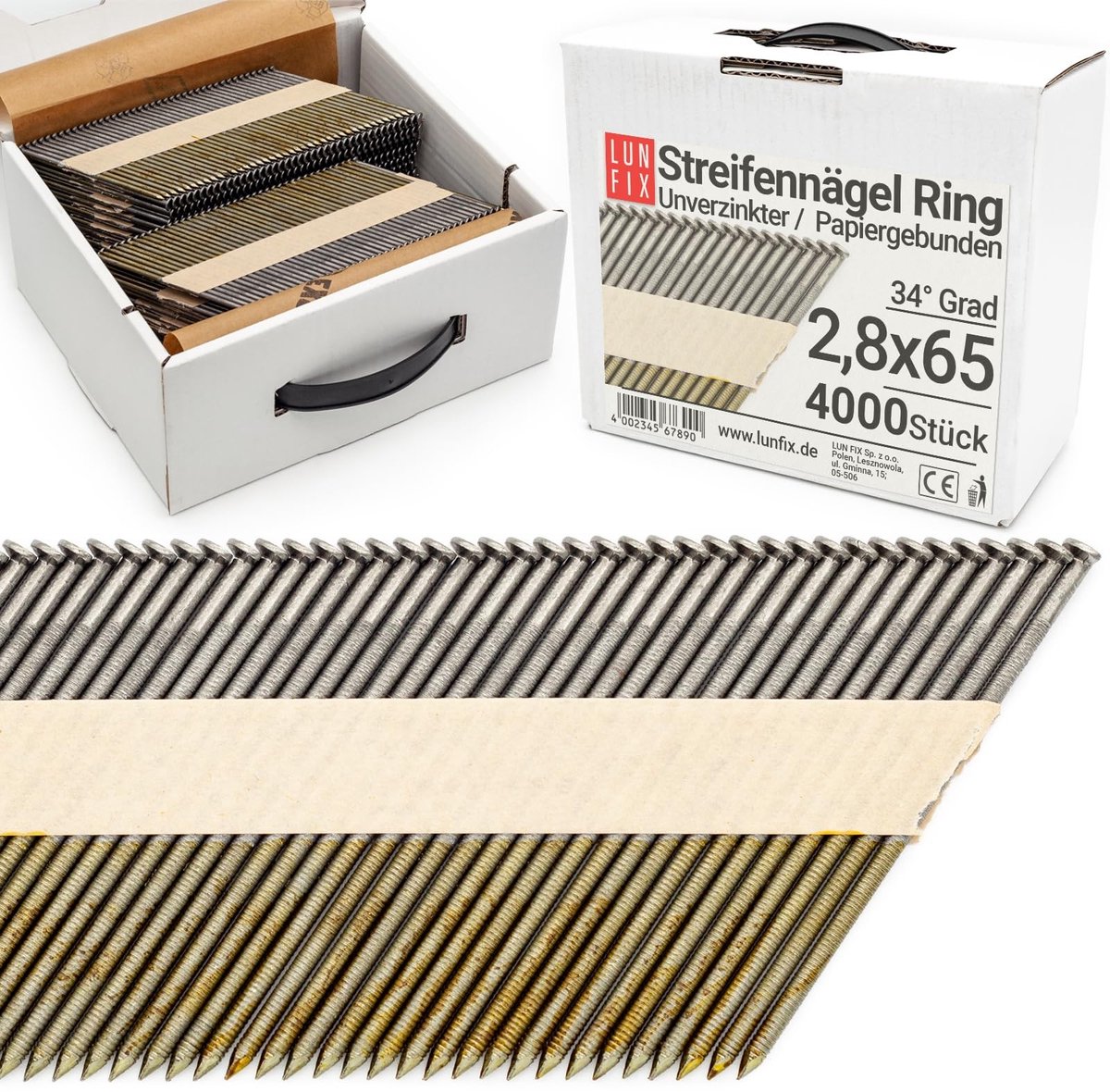 Ringnagels - 34° - 2.8 x 65 mm - 4000 stuks - Ongalvaniseerd