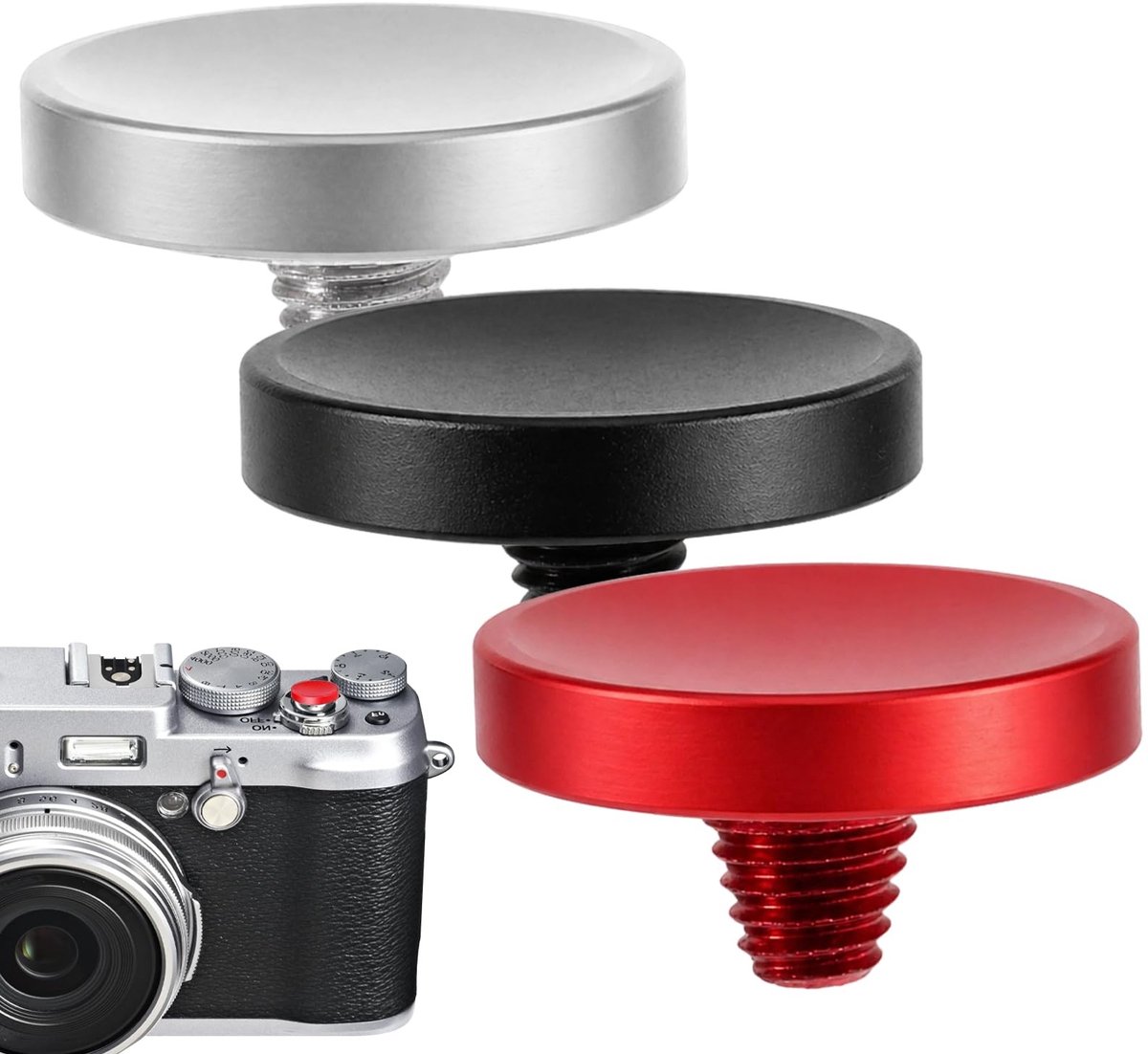 Camera sluiterknop set - 3 stuks in rood, zwart en zilver