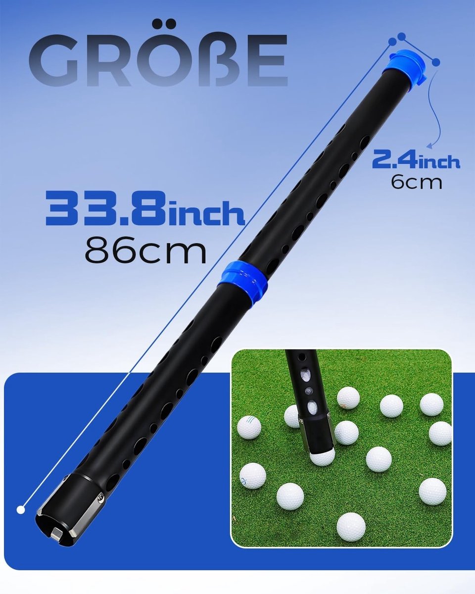Golf Ball Picker Upper van Aluminium Legering - Golfbal Retriever Shag Tube voor 20 Golfballen, Ideaal voor Golfspelers en Oefeningen, Zwart