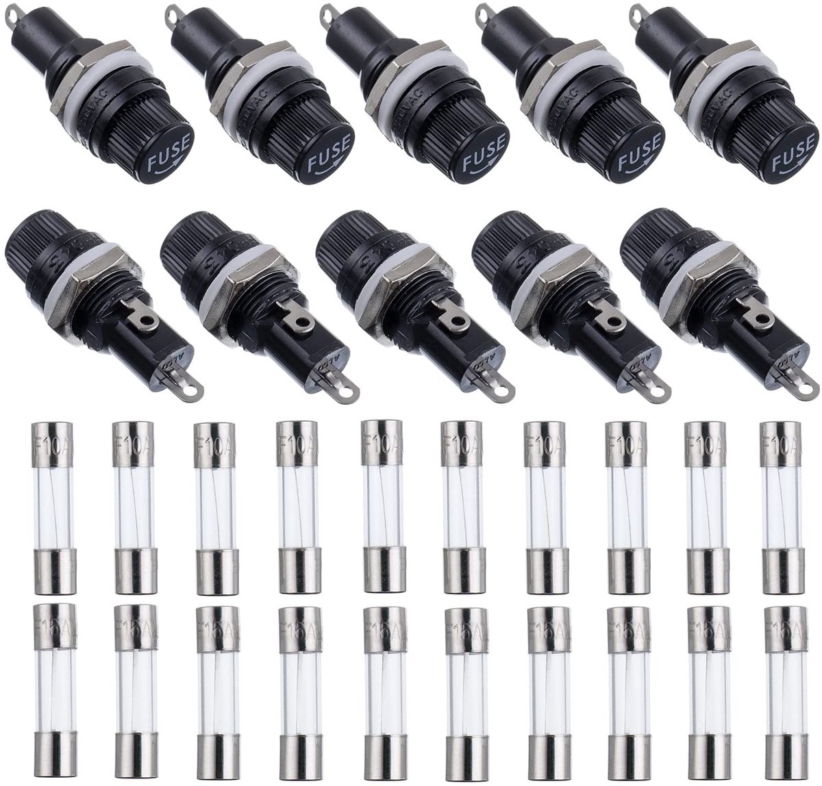 Fusehouder voor 5 x 20 mm zekeringen - Zwart met schroefdop