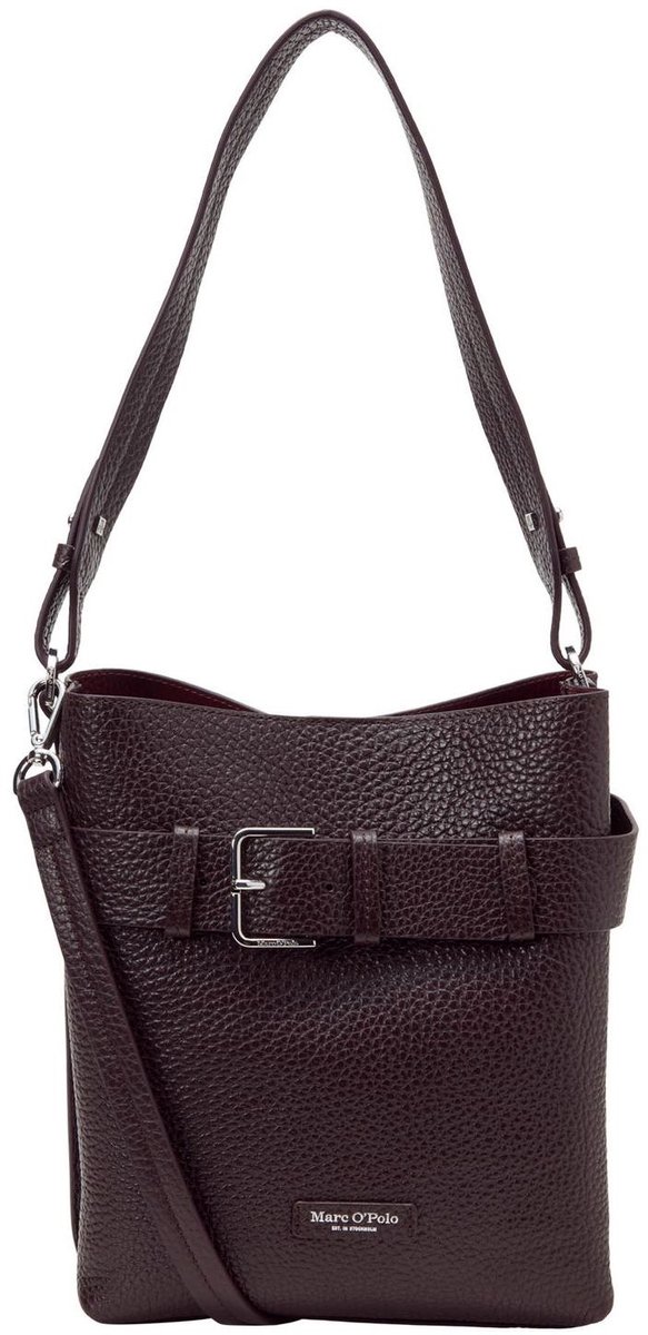 Marc O'Polo Leren schoudertas Brinni Bucket Bag Black Cherry donkerbruin