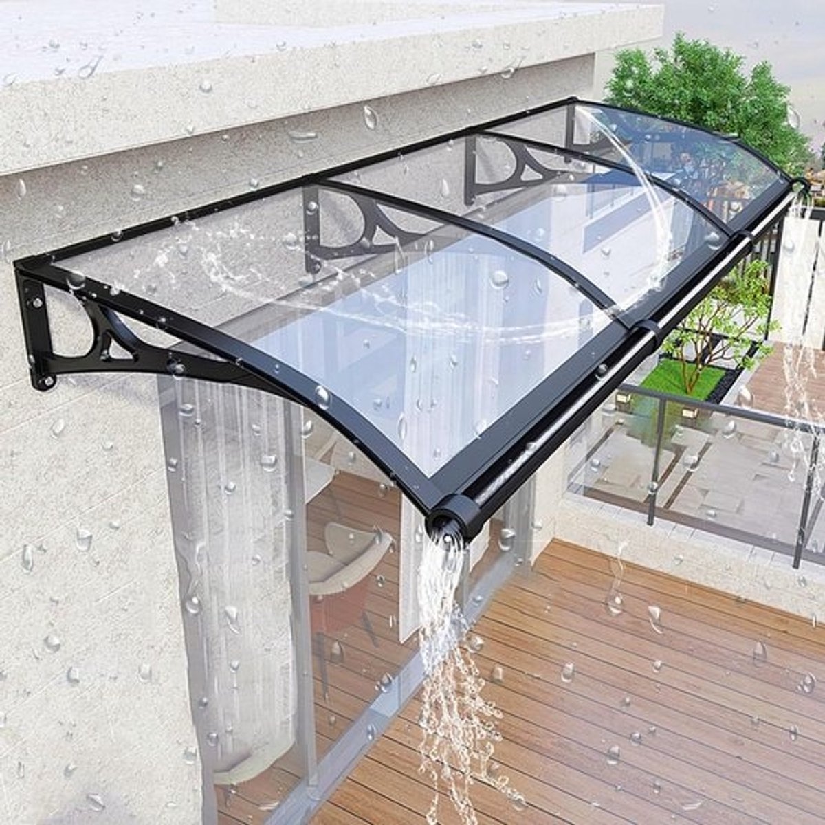 Voordeurluifel Polycarbonaat - Regenscherm Buiten - Huis Beschermen - Met Aluminium Beugel - 60x240 cm - Transparant