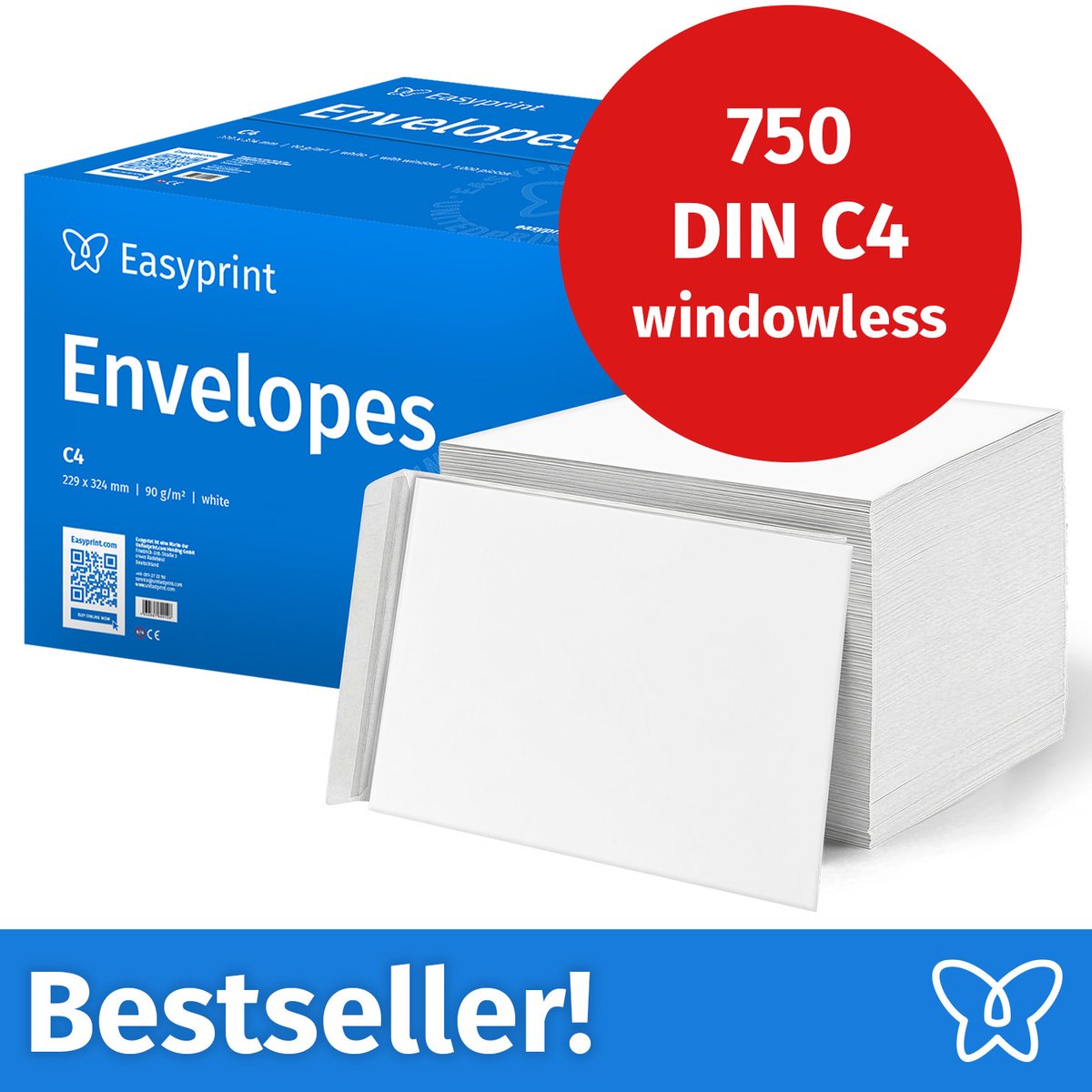 NIEUW: Easyprint Enveloppen zonder venster, DIN C4, onbedrukt, 750 stuks