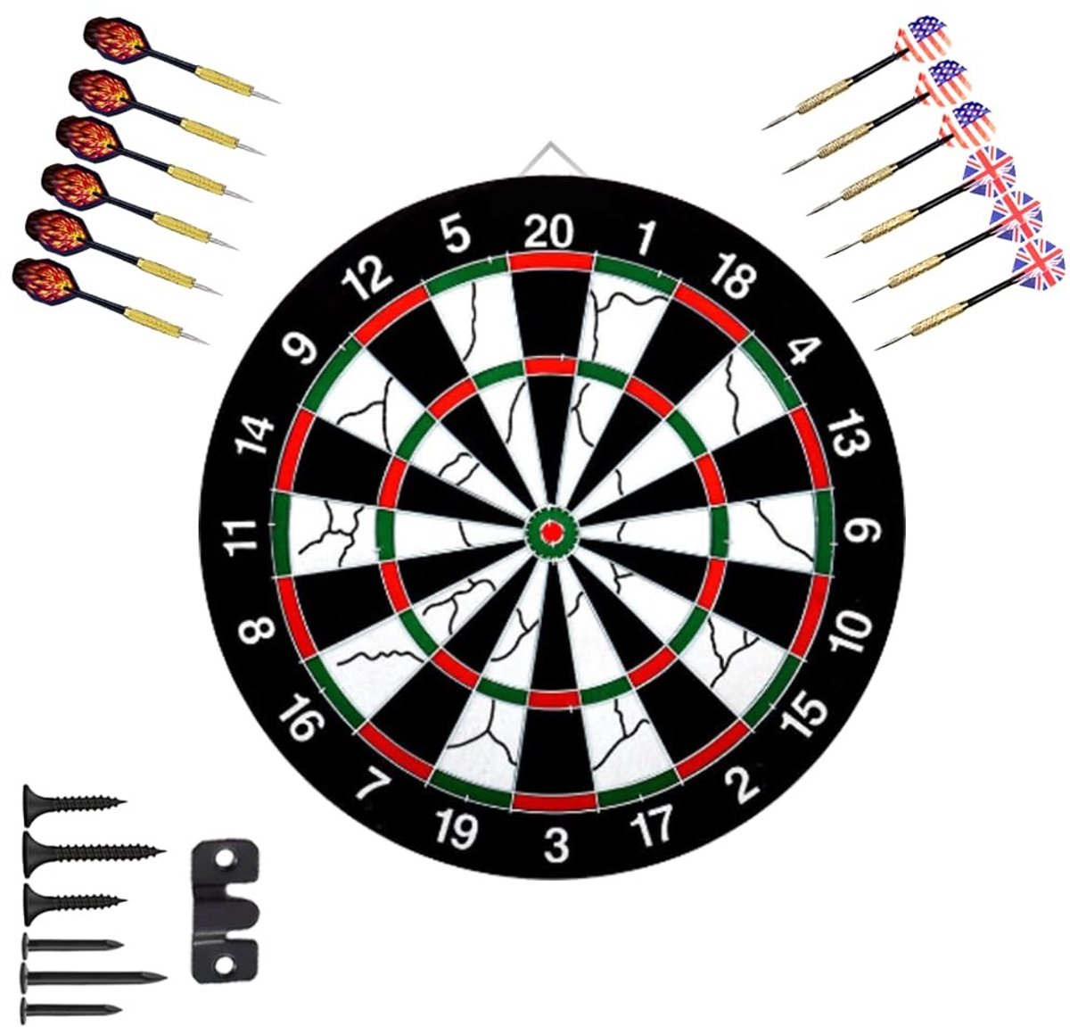 Dubbelzijdig Dartbord met 12 Stuks Stalen Tip Darts - Lichtgewicht Varkenshaar