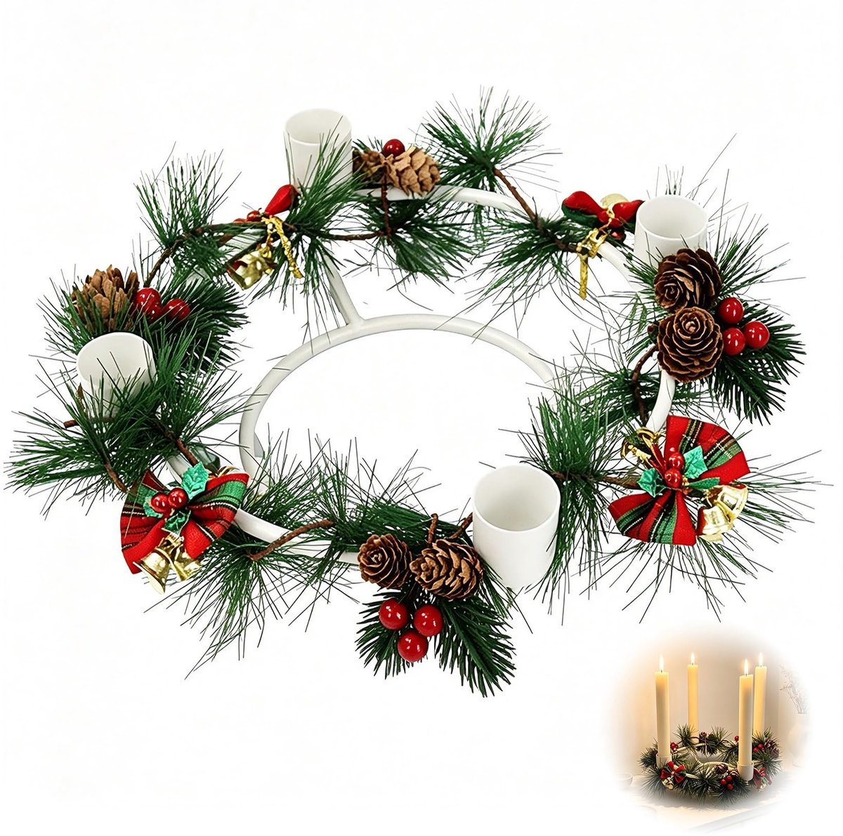 Metalen Kaarsenhouder - 4 Kaarsen - Wit - Kerst Decoratie