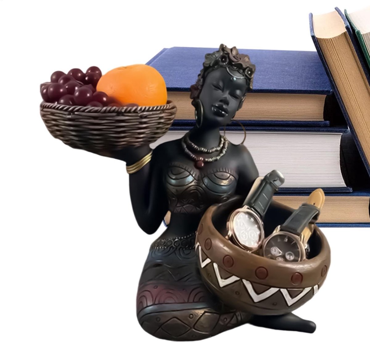 Afrikaans Standbeeld - Zittende Vrouw met Kom - 33 cm