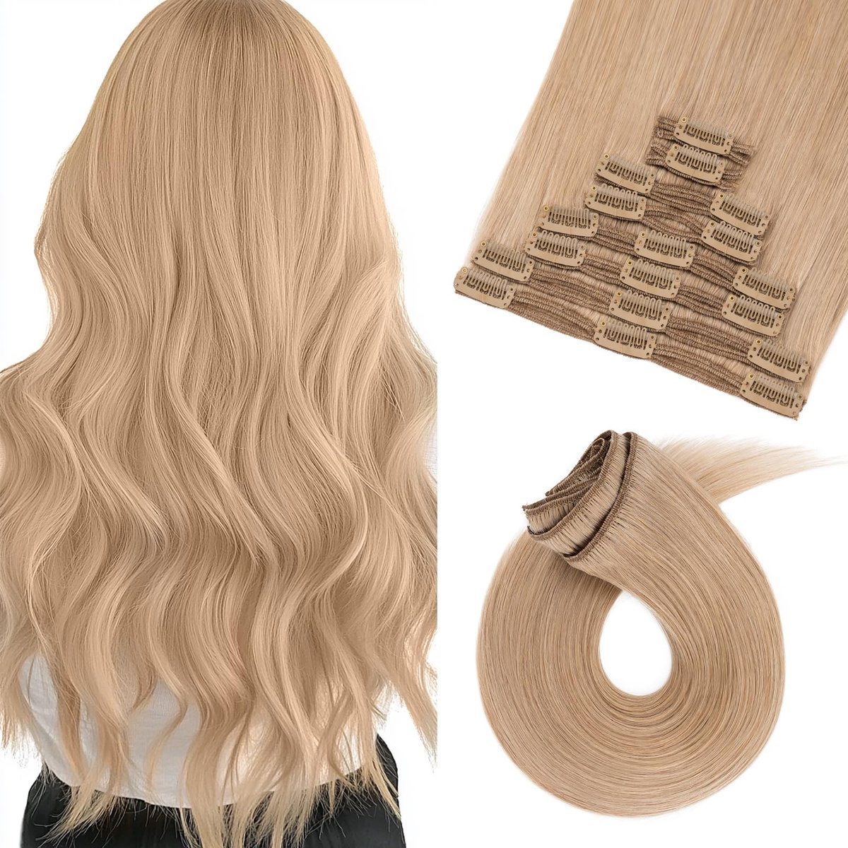 Clip-In Echte Haarextensions - 8 Stukken - 35 cm - Donkerblond