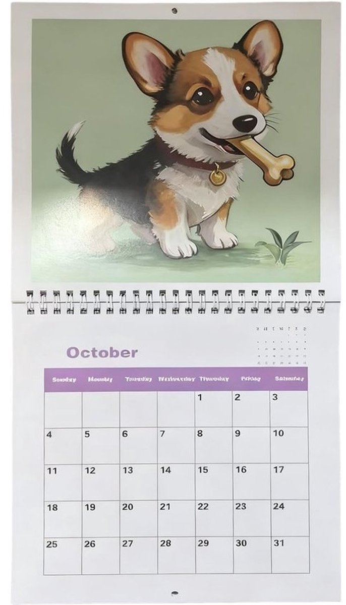 Kalender 2026 - Maandkalender Puppykalender - Dagelijkse Planning - Schattig Puppypatroon - 21.5 x 21 cm - Bruin