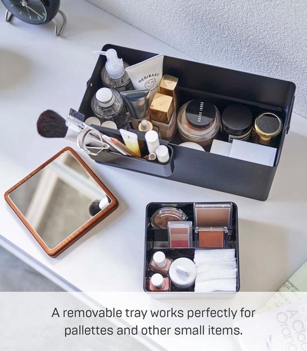 Make-up Doos - Opbergbox Toiletartikelen - Make-up Organiseren - Met Ingebouwde Spiegel - 31 x 15 x 15.7 cm - Zwart