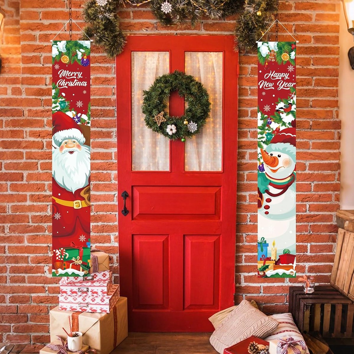Kerstvlaggenlijn voor de veranda, feestelijke slinger, kerstdecoratie voor de deur, welkomsdecoratie voor thuis, vrolijke wandversiering