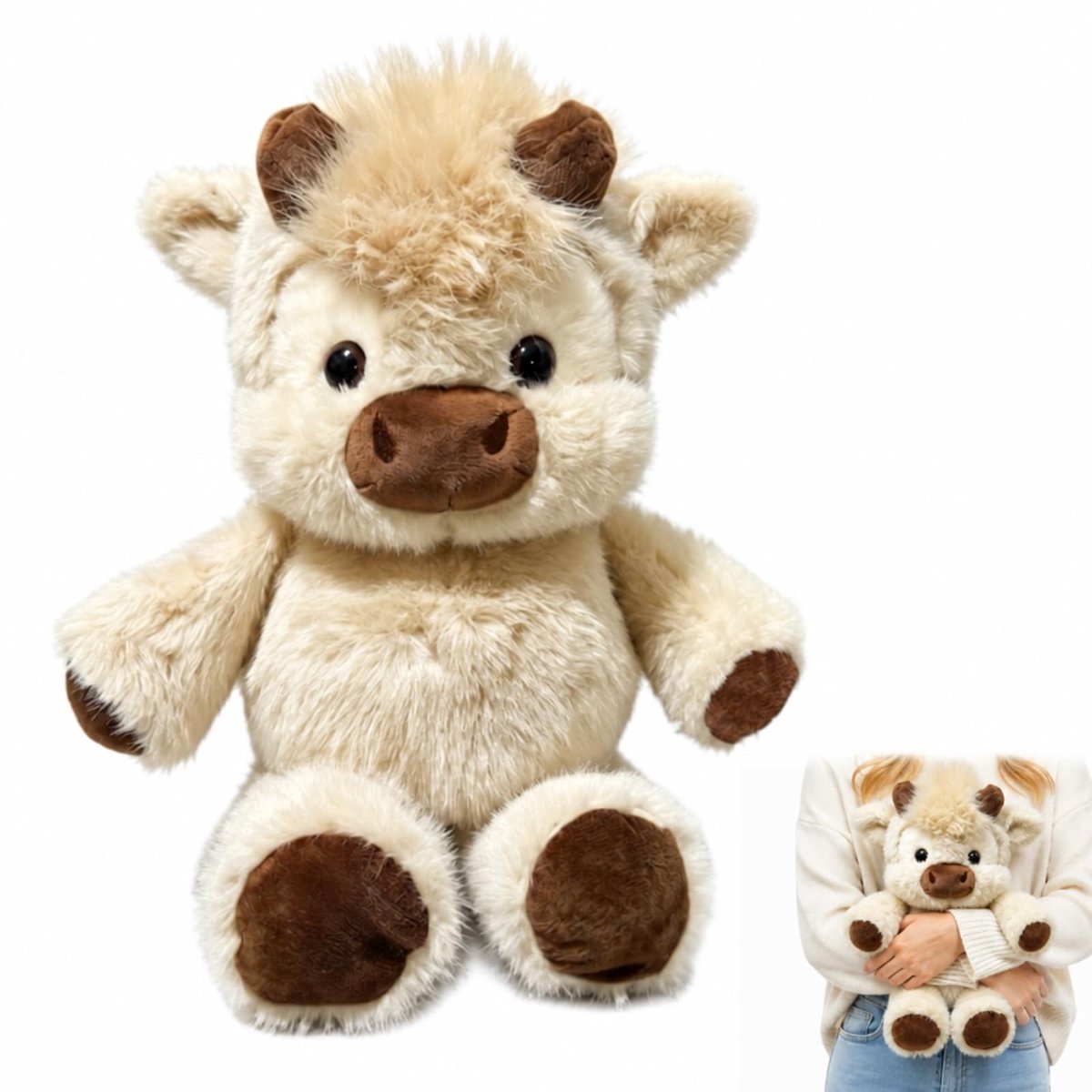 Knuffelkoe - 45 cm - Zacht en Cuddly - Khaki