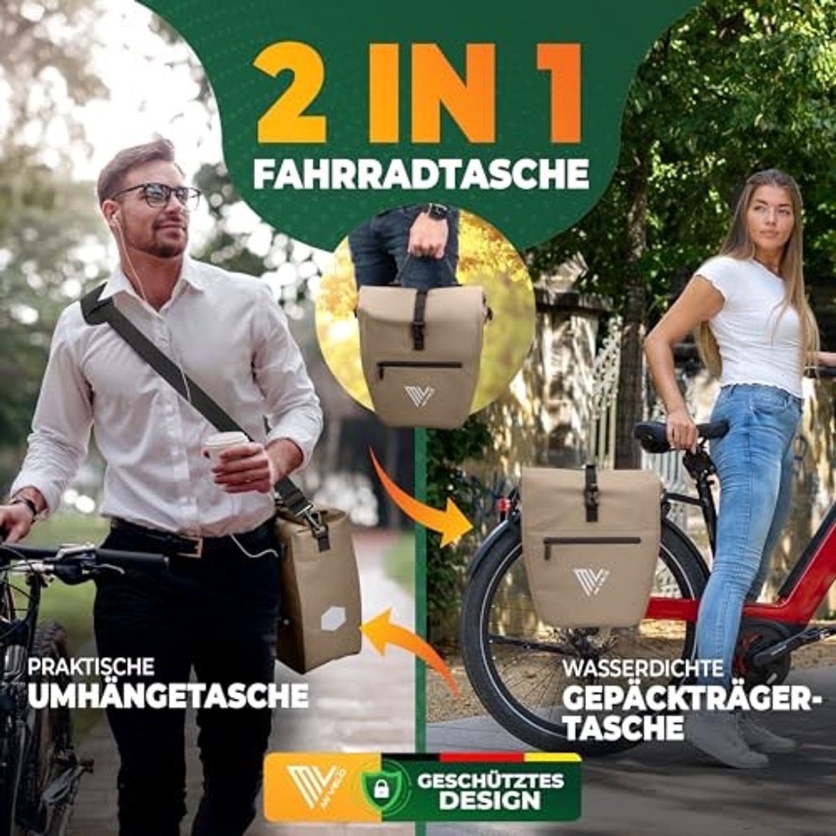 2-in-1 Fietstas - Waterdicht - Inclusief Laptop Compartment - 20L - Zandbeige