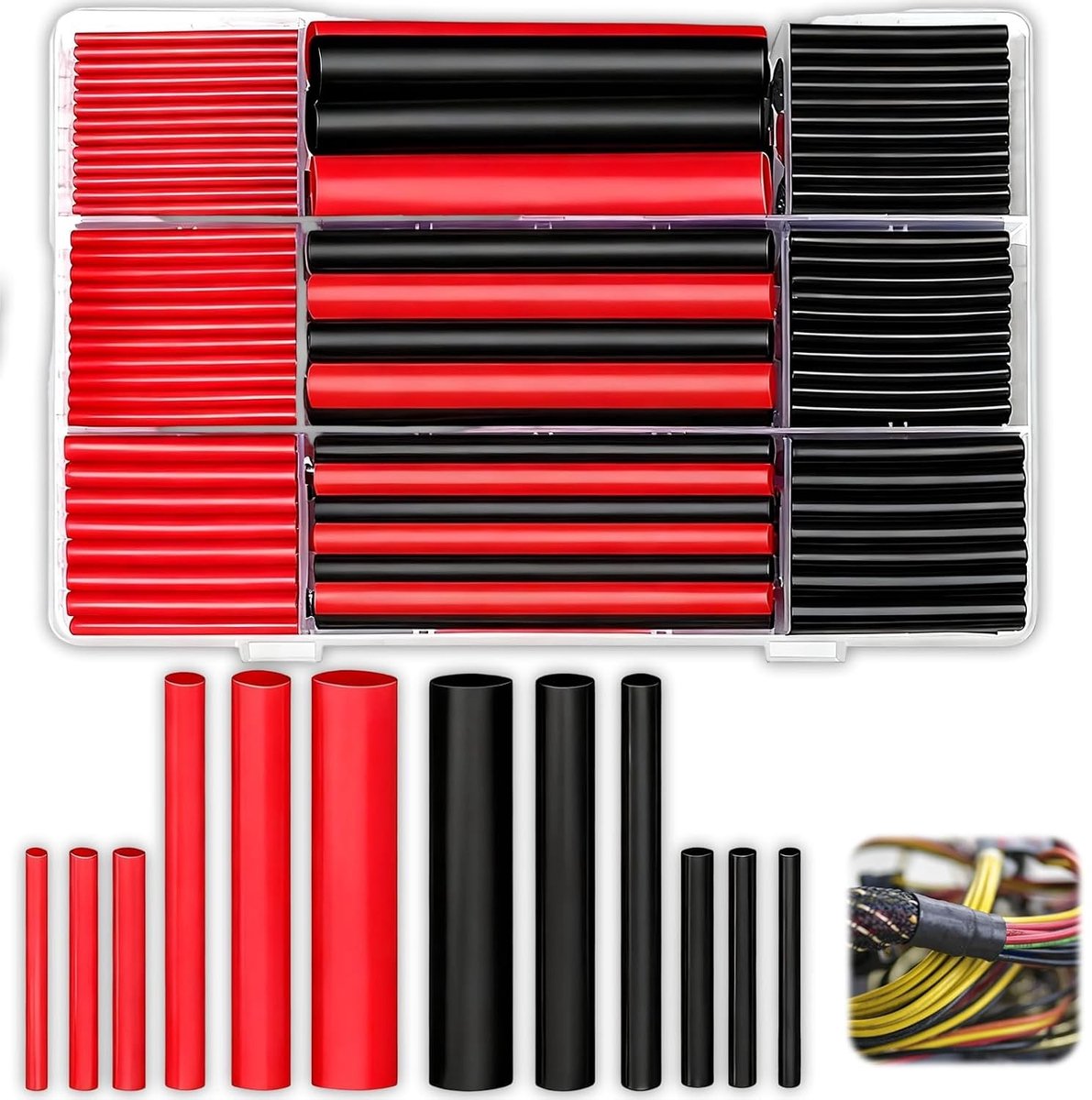 Set van 270 Warmtekrimpbuizen met Lijm - Dubbele Wand, Waterdicht, Rood en Zwart in 6 Maten voor Kabelreparatie en Elektrische Isolatie