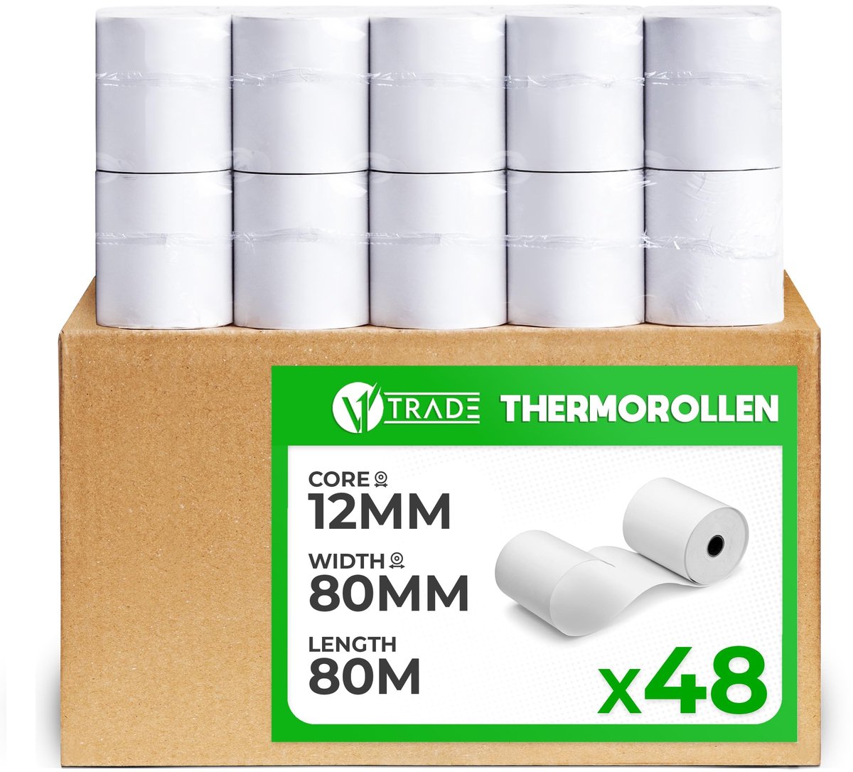 Thermische rollen 80mm x 80m - 48 stuks voor kassa's