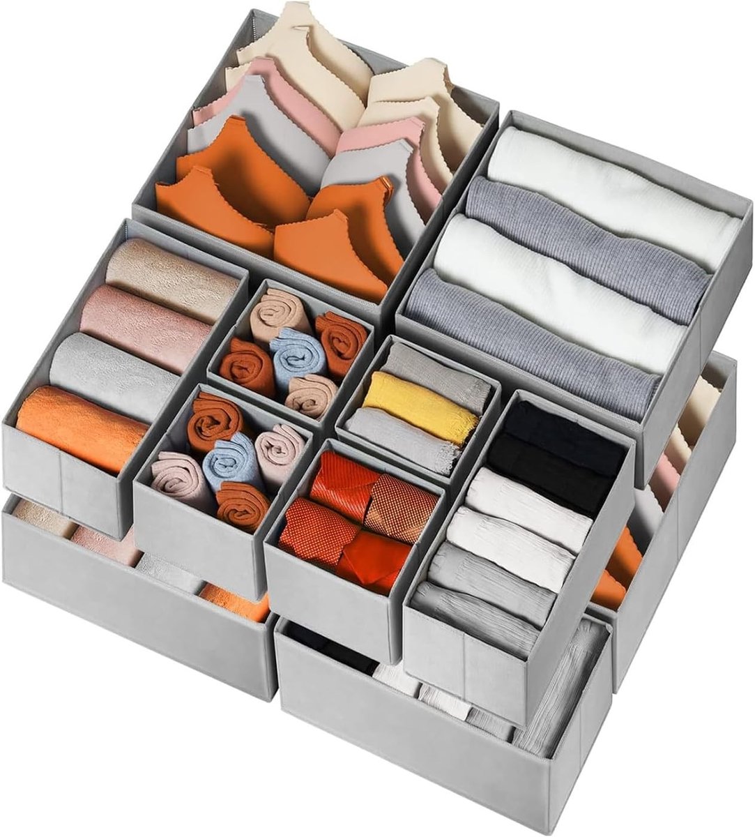 Set van 12 Vouwbare Opbergdozen, Ademend Organizer voor Ondergoed, Multifunctionele Opbergmand voor Kleding, Speelgoed en Sokken
