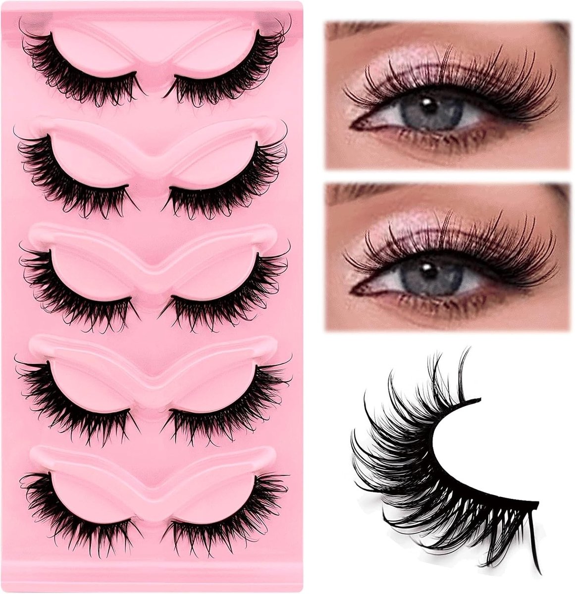 Wispy Cat Eye Nepwimpers, 18 mm Lange Krullende Wimpers voor Dramatische Look, Set van 5 voor Perfecte Wimperlift