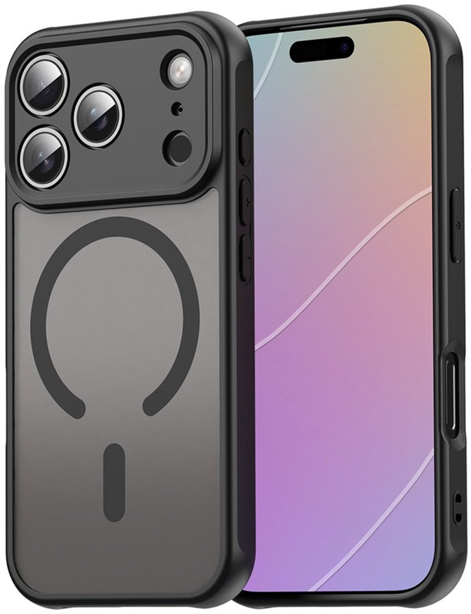 MobyDefend Hoesje - Geschikt voor iPhone 18 Pro - Case Geschikt voor MagSafe - Mat Transparant Met Gekleurde Rand - Zwart
