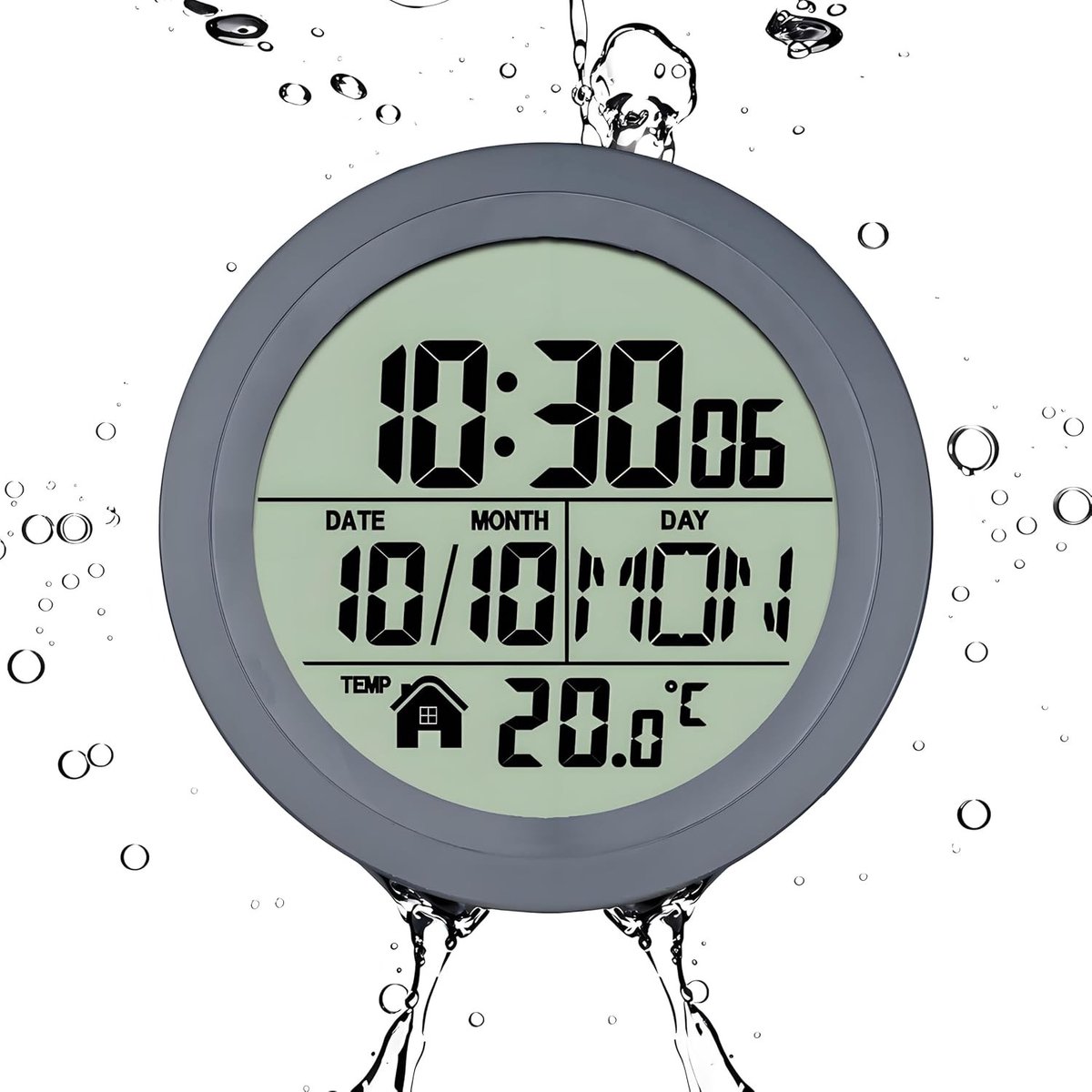 Digitale Doucheklok met LCD Scherm, Waterdicht en Stil, Ideaal voor Badkamer en Woonkamer, Toont Tijd, Temperatuur, Datum en Weekdag