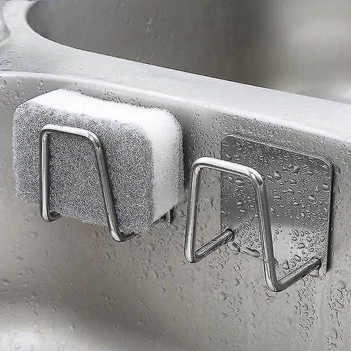 Keuken Spoelbak Organizer - Spons Houder - Aanrecht Opruimen - Zelfklevend Ophangsysteem - 4.5 cm - Roestvrij Staal