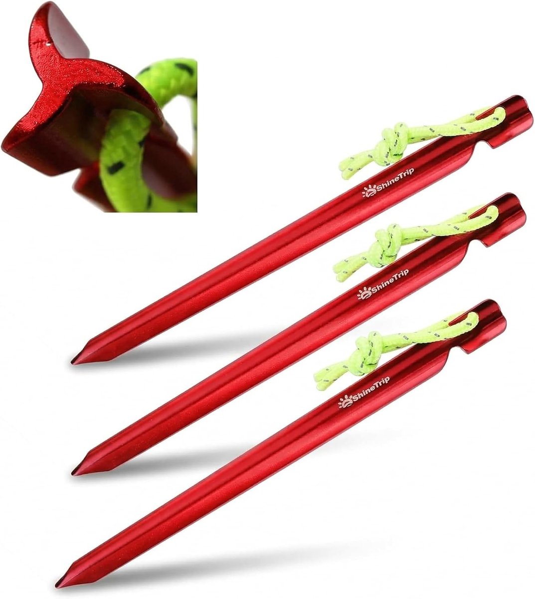 Sterke Aluminium Tent Haringen, 10 Stuks van 15 cm, Ideaal voor Stabiliteit en Reflecterende Touwtjes voor Kamperen