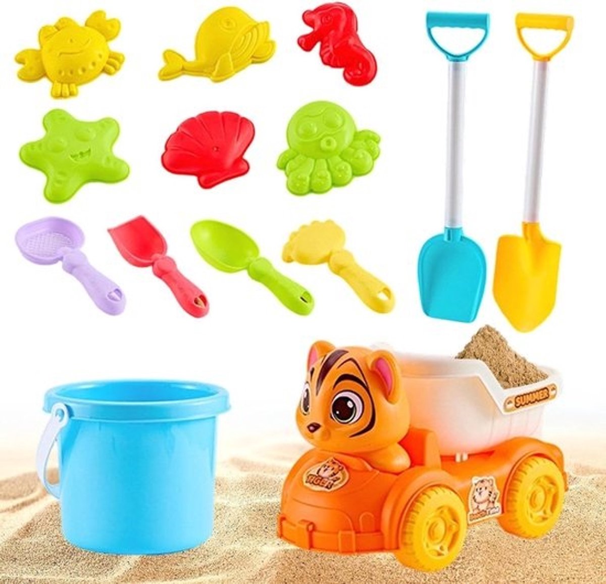 Strandspeelgoed Set - Zandbak Speelgoed - Creatief Spelen - Robuust Materiaal - 14 Delig - Kleurrijk