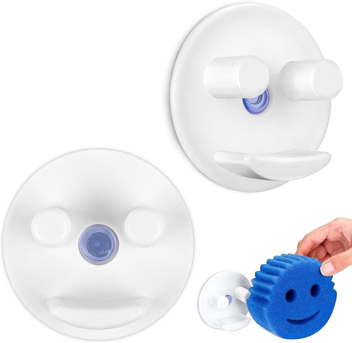 Set van 2 Smiley Sponshouders met Zuignappen voor Keuken, Ideaal voor Organiseren van Sponsen en Keukenaccessoires