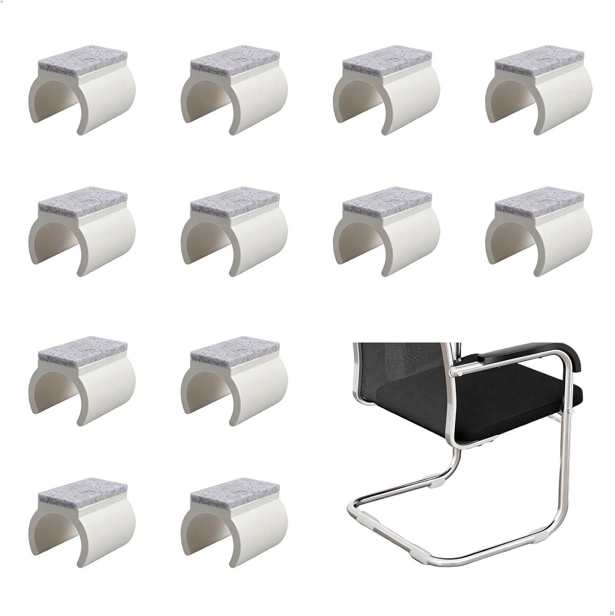 U-vormige Stoelglijders met Rubber Voeten voor Meubels, Geluiddemping en Vloerbescherming voor Houten Vloeren en Tegels, Zwart - 12 Stuks