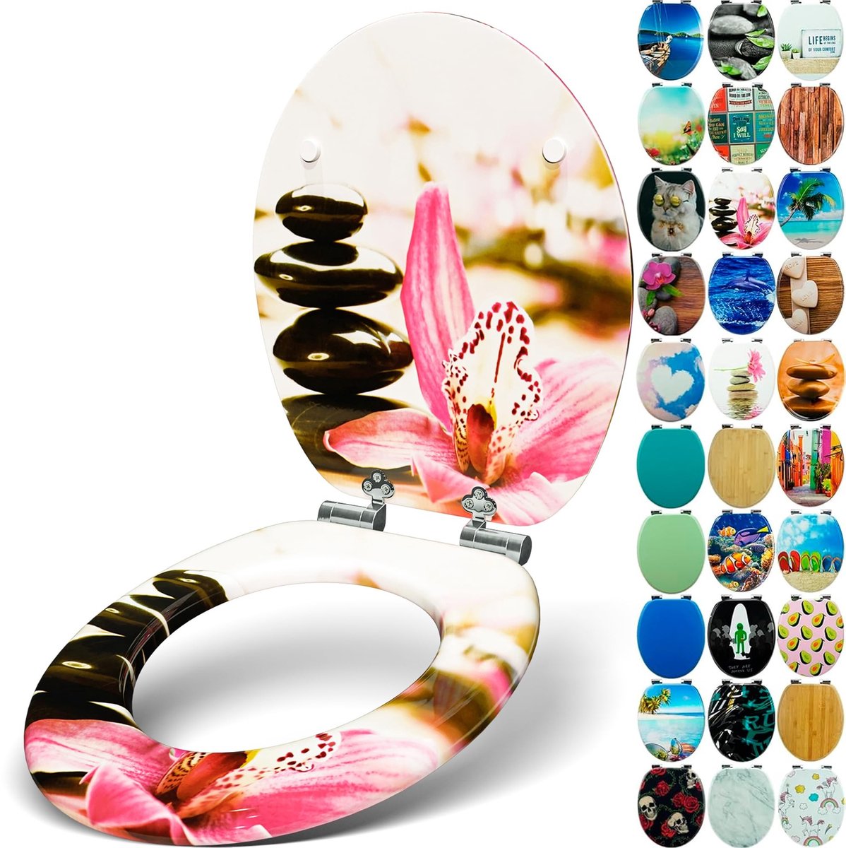 Toiletbril met Houten Kern - Soft-Close Mechanisme - Roze Bloem