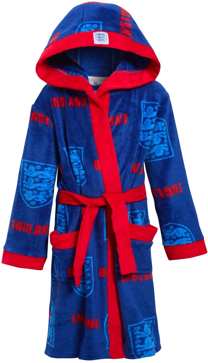 Badjas voor Kinderen - Fleece met Kap - Blauw Rood