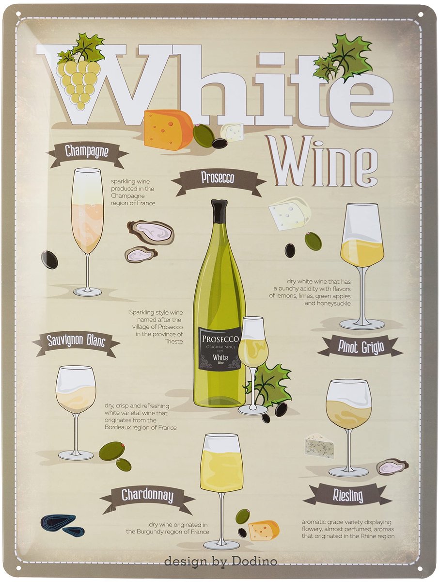 Decoratief Metaalbord Witte Wijn - 30 x 40 cm - Vintage Keukenaccessoire