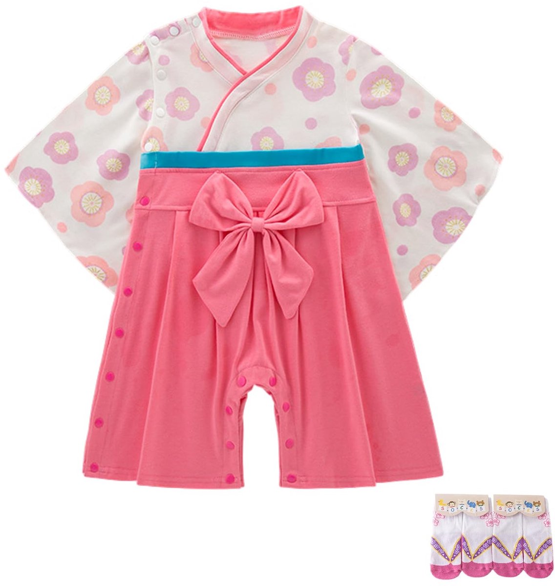 Baby Kimono Romper met Lange Mouwen en Sokken