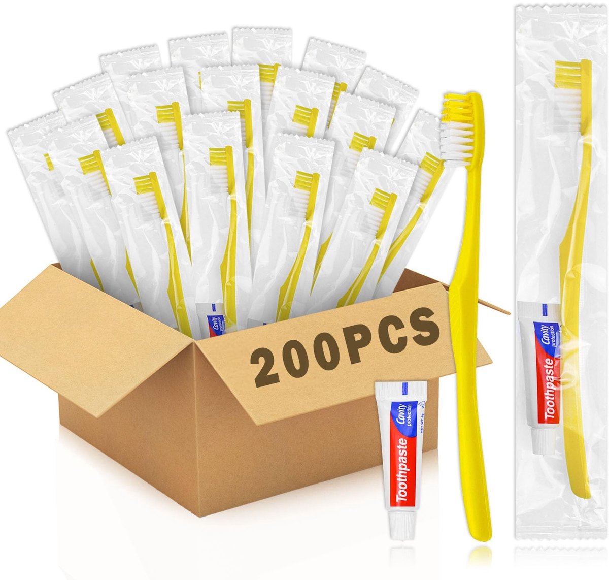 Disposable Tandenborstel Set - 200 Stuks Individueel Verpakt Geel