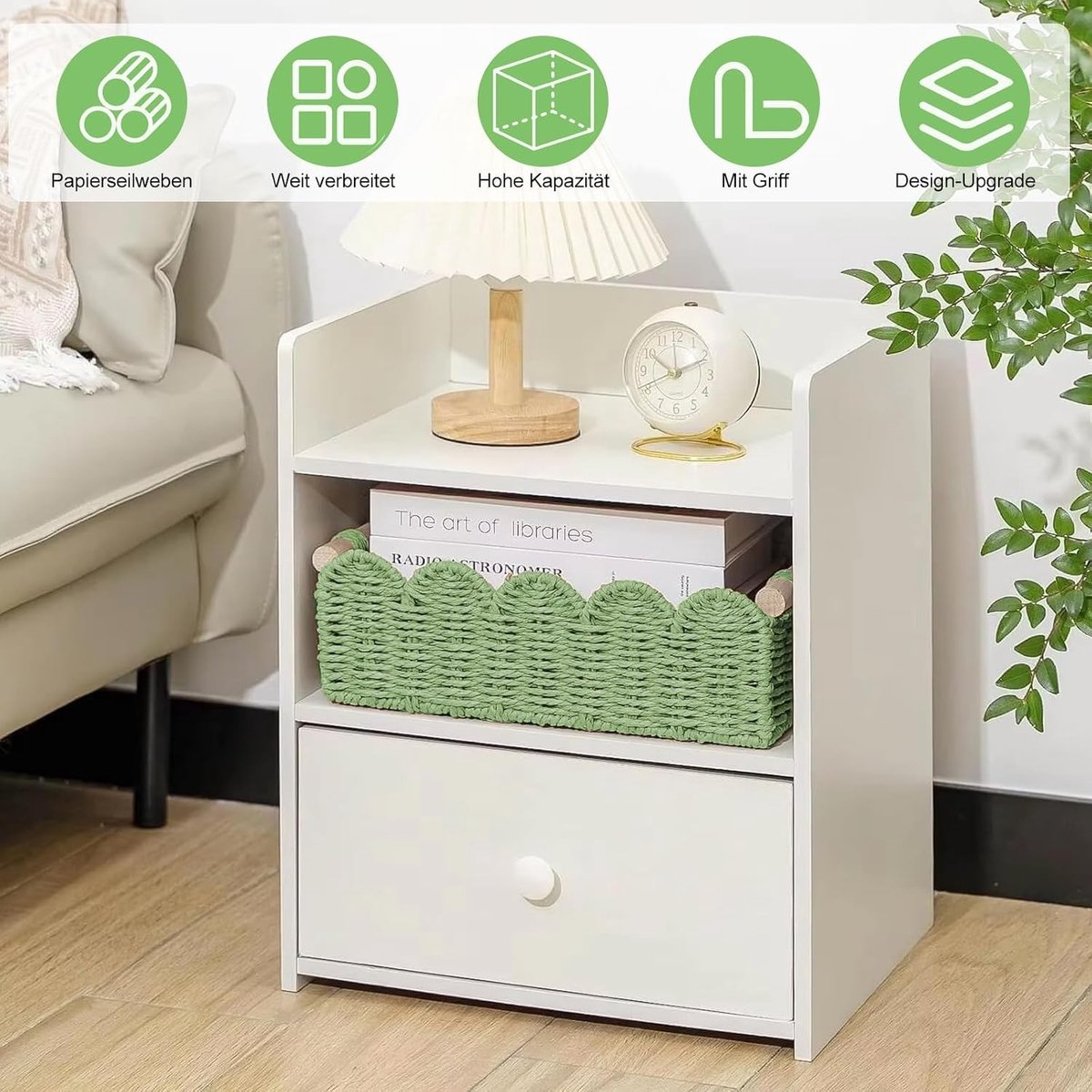 Set van 2 Opbergmanden met Houten Handvatten, Handgemaakt en Geweven, Decoratieve Mand voor Keuken, Slaapkamer en Badkamer, Organizer voor Woonkamer en Werkblad