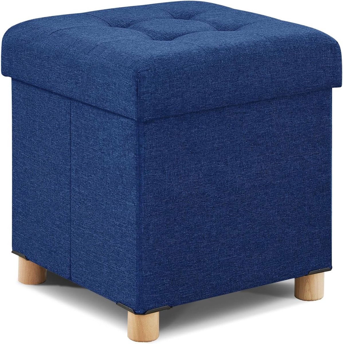 Stijlvolle opbergpoef met houten poten, 38 x 38 x 38 cm, navy blauw, multifunctioneel en ruimtebesparend
