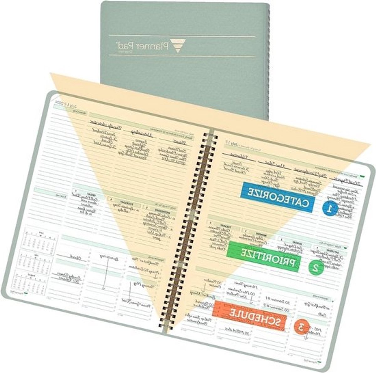 Planner Pad Organizer - Afsprakenboek Jaarplanner - Dagelijkse Planning - 3-Tier Trechter Aanpak - 8 1/2 x 11 inch