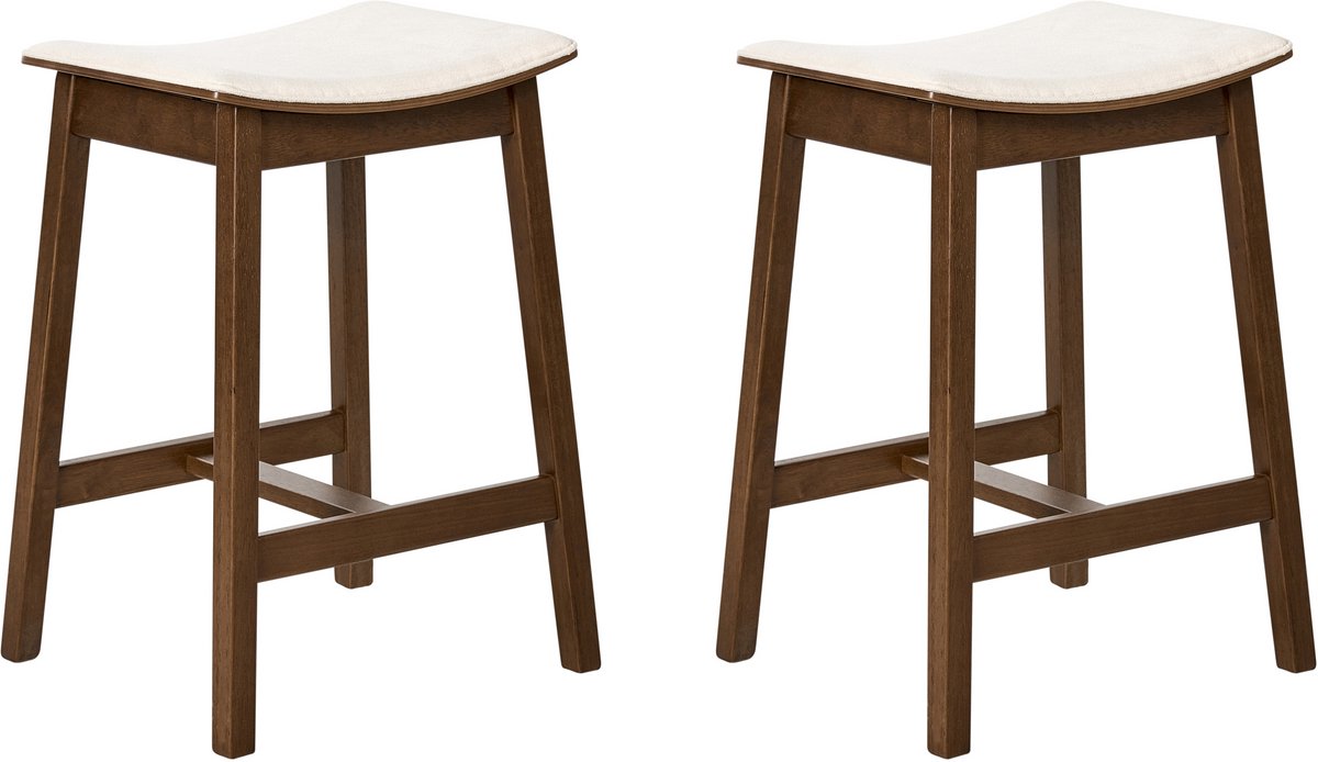Beliani DIXON - Barkruk set van 2 - Donkerbruin/Off-white - Rubberhout Wit