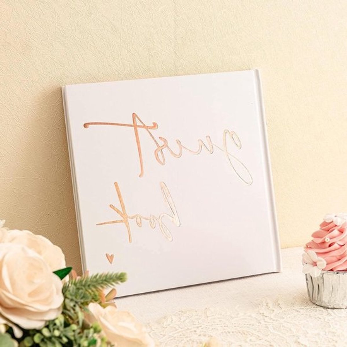Gastenboek Vierkant - Bruiloft Register - Bruiloft Herinneringen - Rose Gold Folie - 8.5 inch - Wit