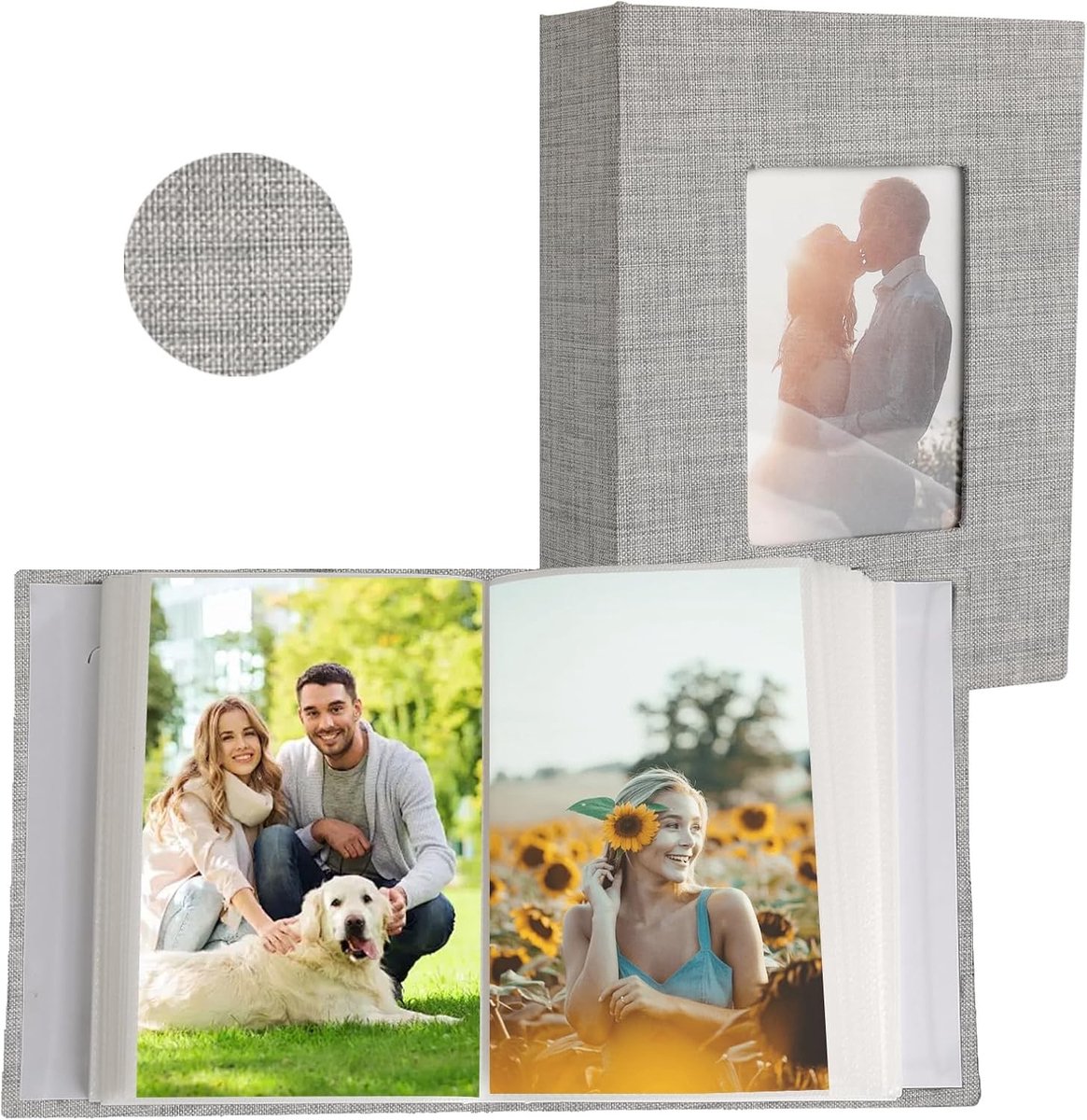 Linnen Fotoalbum 6x4 Inch met 100 Foto Pockets voor Bruiloft, Familie en Babyherinneringen in Grijs