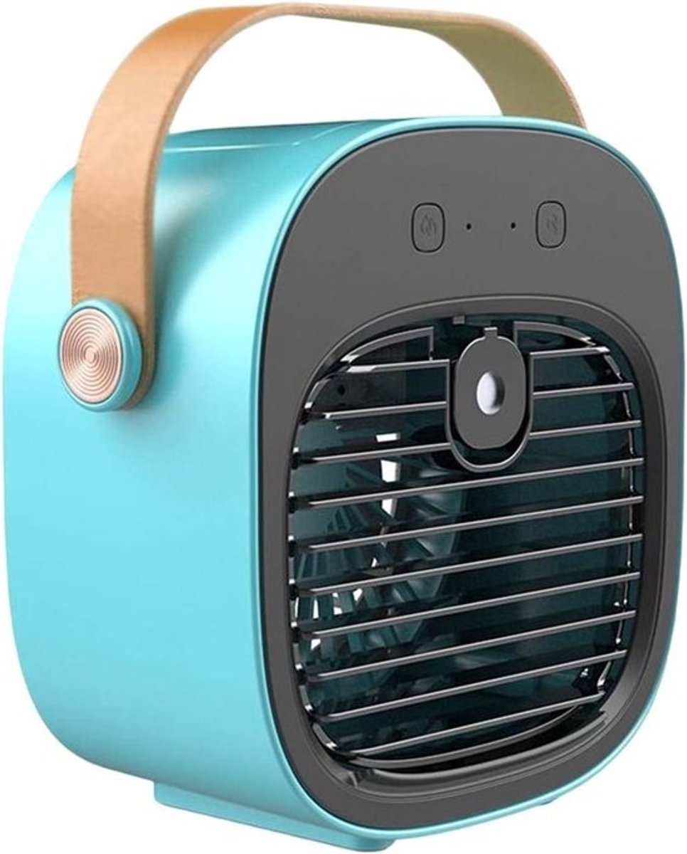 Bureauventilator - Persoonlijke Koeler - Verkoeling en Bevochtiging - Dubbele Koeling 90% - 4000mAh Batterij - Blauw