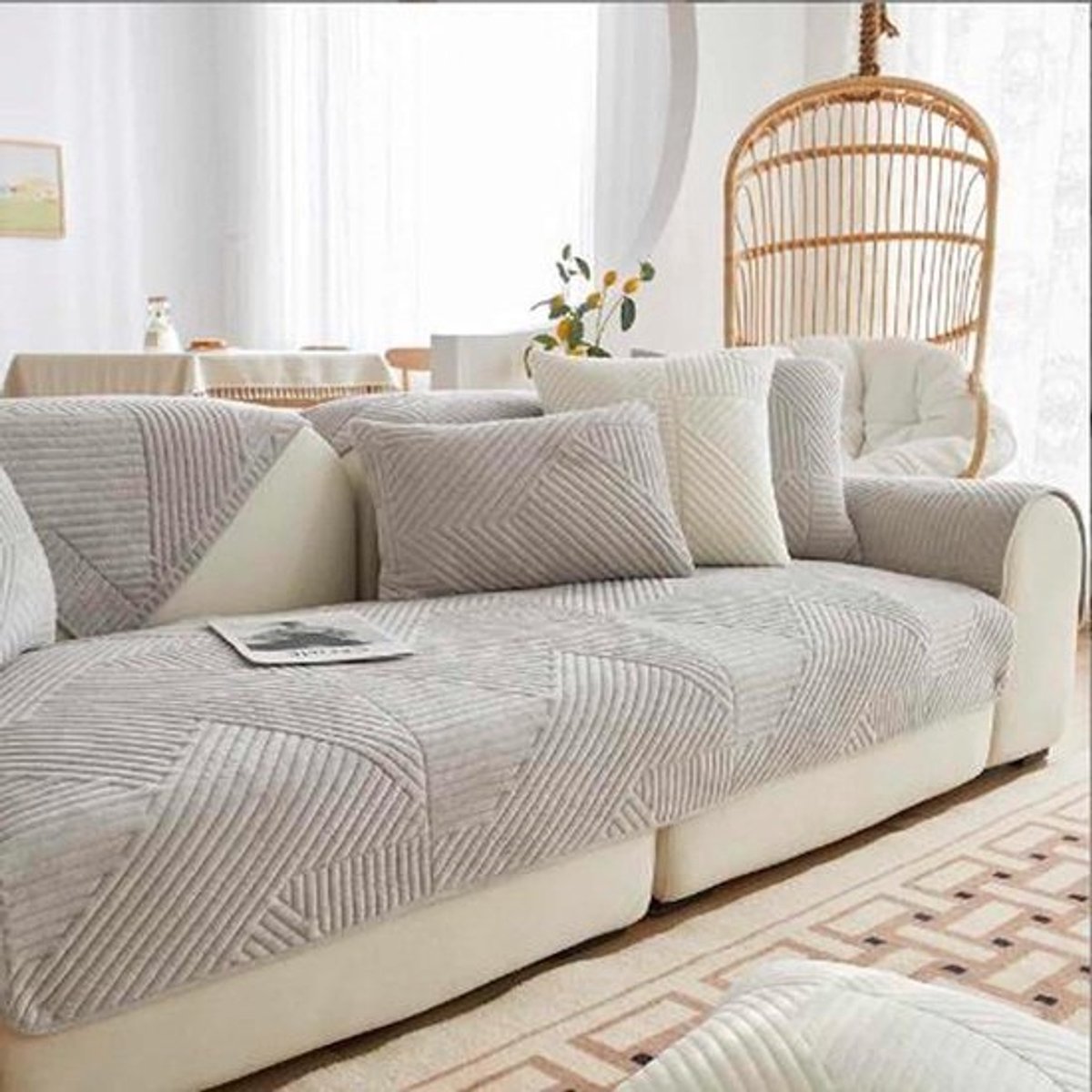 Bankovertrek Fluweel - Bankhoes Beschermhoes - Meubels Beschermen - Antislip Design - 110 x 210 cm - Beige